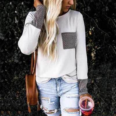 

Tailored Womens Fashion Long Sleeve O-Neck Patchwork Print T-Shirt Top Blouse