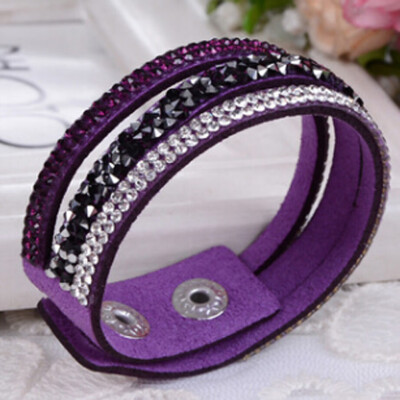 

New Arrivals Crystal Rhinestone Velvet Leather Wrap Wristband Cuff Punk Bracelet Bangle