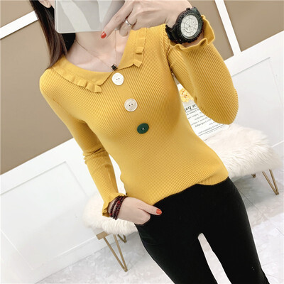 

Slim Bottom Knit Sweater Women Sweater Autumn Winter Solid Color Long-Sleeved Lapel Button Bottoming Jumpers Pullover