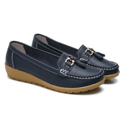 

Women Loafers Leather Oxford Slip On Walking Flats Anti-Skid Boat Shoes