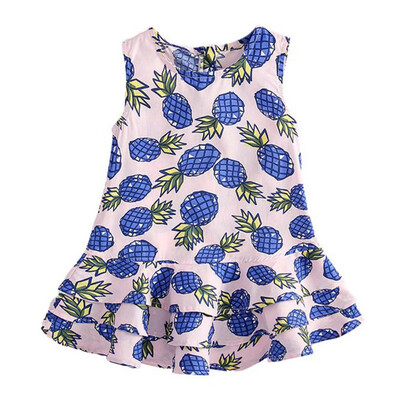 

Children Summer Comfortable Dress Cartoon Pineapple Print Sleeveless Round Collar Casual Lotus Dress 2019