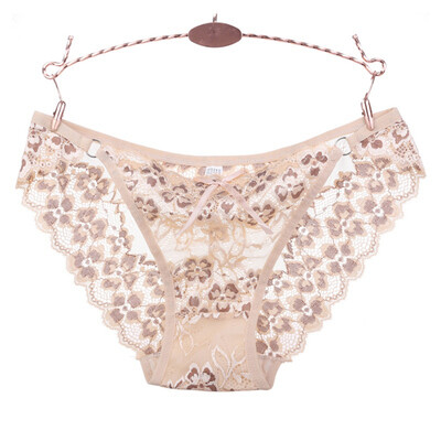 

Sexy Ladies Panties Mesh Perspective Lace Embroidery Bow Low Waist Solid Color Hip Briefs Underwear Women ropa interior femenina