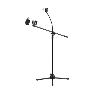 

Metal Microphone Floor Stand Tripod Adjustable Height with Boom Arm 3 Mic Holders & 3 Smartphone Holder for Studio Outdoor Cellpho