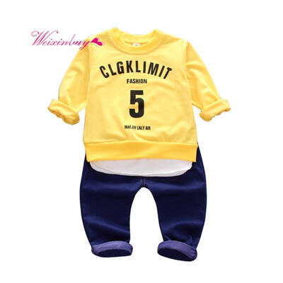 

Toddler Boy Clothing Sets autumn Baby Sets Cotton Infant Tracksuits Kids Letter SweatshirtJeans For Boys