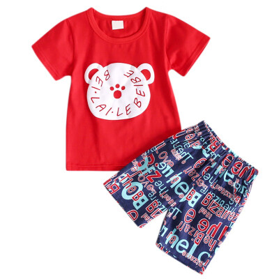 

Summer baby girl clothes cotton Bear Pattern Short Sleeve Cartoon Toddler boys t-shirtsShorts Casual Outfits Sets