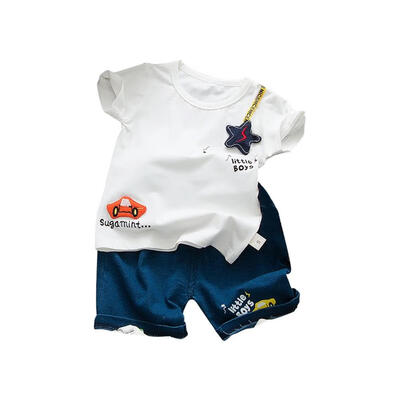 

Summer Baby Boys Clothes Short Sleeve Car Star Print Tops Blouse T-shirtsDenim Shorts Pants Casual Outfits Sets