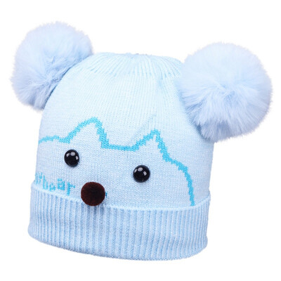 

Winter Warm Baby Hats Kids Baby Ball Design Hats Cartoon Print Knitted Wool Hemming Caps