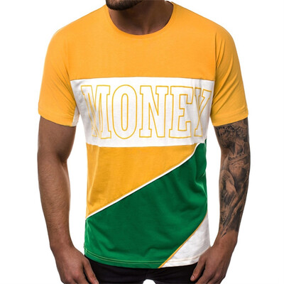 

Toponeto Mens Letter Splicing Pattern Casual Fashion Lapel Short Sleeve Shirt