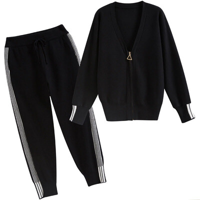 

Fashion Korean Style Tracksuit Women Long Sleeve Sweet Cardigan Ankle-Length Pants Suit 2 Pieces Set female clothes