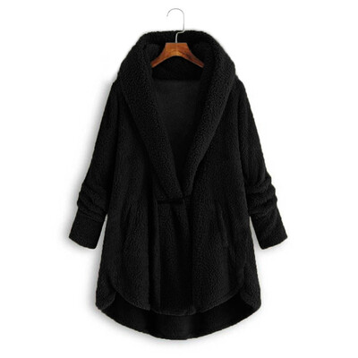 

Toponeto Women Plus Size Button Plush Tops Hooded Loose Cardigan Wool Coat Winter Jacket