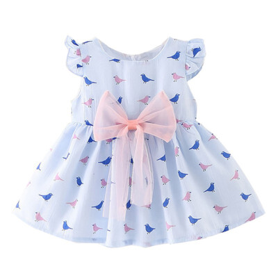 

Summer New Girls Dress Korean Fashion Fashion Dress Bird Pattern Bow Decoration Dress