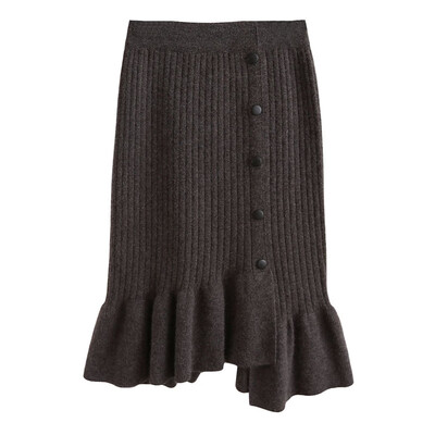 

Women Long Knitting Skirt Autumn Winter Female Ruffle Midi Pleated Skirts Maxi Slim Bodycon Skirt Solid Ladies Office Wear Skirt