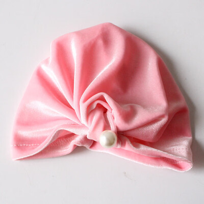 

Baby Girls Cap Solid Fitted Baby Hat With knotted pearl For Kids Newborn Girl