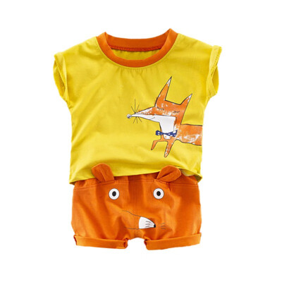 

Toddler Baby Boys 2pcs Summer Outfits Cartoon FOX Print Short Sleeve T-shirt TopsShorts Casual Sets