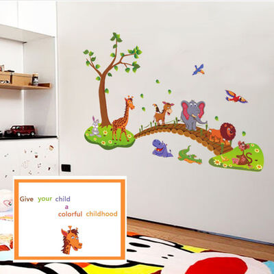 

3D Cartoon Jungle Wild Animal Wall Stickers Bridge Lion Giraffe Elephant Wall Stickers For Kids Room Living Room Home Decor
