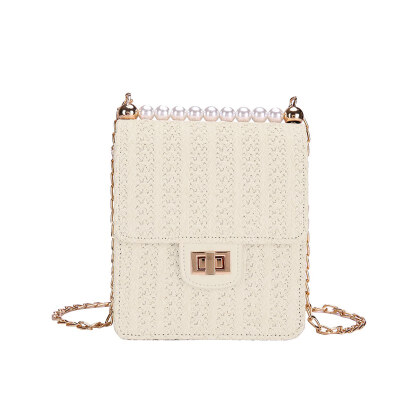 

Temperament shoulder bags 2019 New Wave Fashion Messenger Bag Wild Pearl Chain Shoulder Hand-woven Small Square Bag