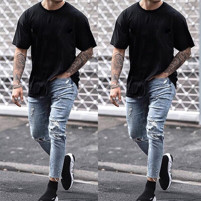 

Gobestart Mens Fashion Causal Pocket Zipper Slim Fit Shredded Long Jeans Pants Trousers
