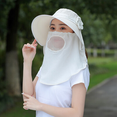 

Sunshade Hat Womens Summer Travel Bike Electric Vehicle Windproof Sunscreen Hat UV Cover Face Big Edge Tea Picking Hat