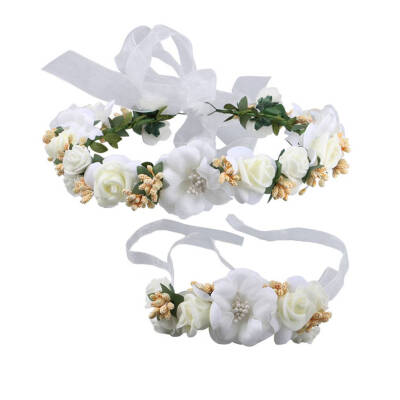 

Bridal Handmade Festival Women Girl Artificial Flower Beach Wedding Headbands Floral Wreath Hairband&Wristband