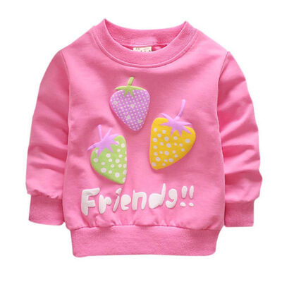 

New Baby cotton Tops autumn Winter Small children round necked strawberry hedging Kids long sleeves hot sale