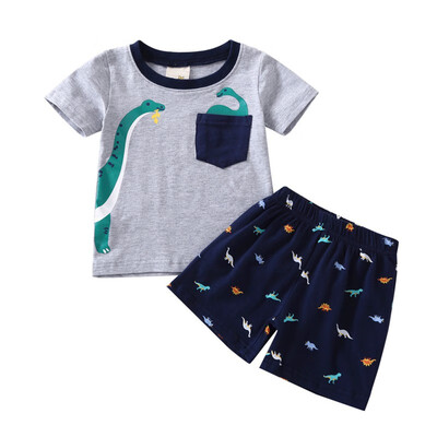 

Baby Boys Cartoon Printing Short Sleeve Top And Pants Kit Kids Two-piece Summer Outfit Set