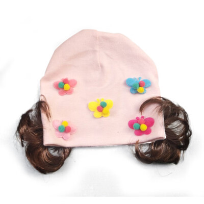 

Spring Autumn Baby Hat Cute Girl Earflap Hat Kids Wig Children Casual Floral Design Korean Style Caps with Fake Braid