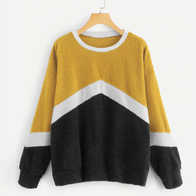 

Tailored Fashion Women Casual Long Sleeve Color Block Blouse Patchwork Sweatershirt Tops