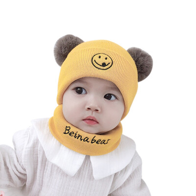 

2Pcs Baby Hat Winter Fashion New Toddler Baby Girls Boys Solid Hat Winter Warm Cartoon CapScarf Keep Warm Set Kids Cap