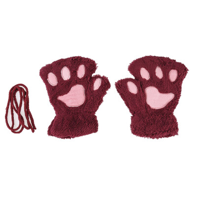 

Fluffy Bear Cat Plush Paw Claw Glove Novelty Soft Women Gloves Mittens