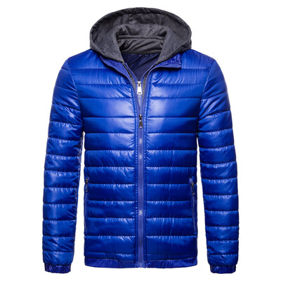 

Men Solid Color Hooded Zipper Short Coat Thicken Warm Casual Wadded Jacket