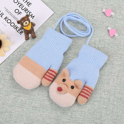 

New 2-4 Years Old Cute Cartoon Baby Gloves Winter Knitted Wool Mittens Thicken Gloves