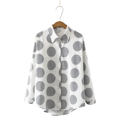 

EFINNY Fashion Dot Print Loose Blouses Long-sleeved Shirt Women Slim Lapel Blouses