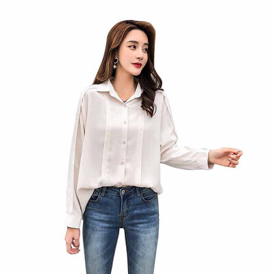

Elegant Women Temperament White Shirt Loose Lapel Yellow Blouse Vintage Long Sleeve Office Lady Casual Tops