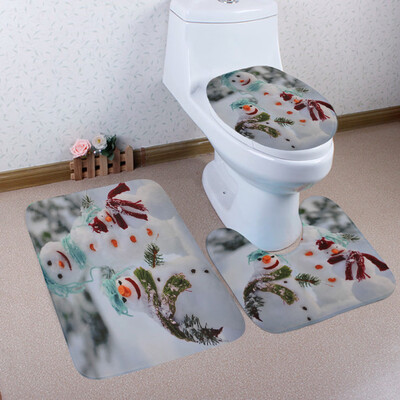 

Toponeto 3PCS Christmas Bathroom Non-Slip Pedestal Rug Lid Toilet Cover Bath Mat Set