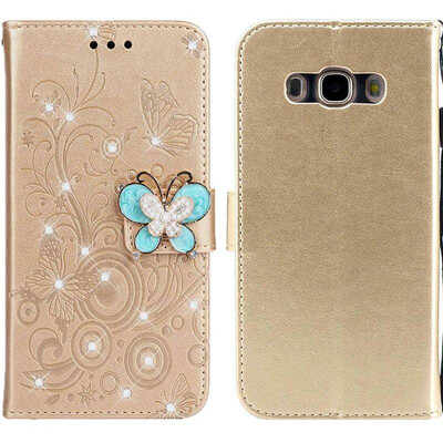 

MOONCASE Samsung Galaxy J5 2016 Butterfly Rhinestone Embossed Leather Case - Gold