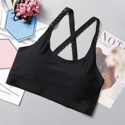 

Ice Silk Beauty Back Bra Women Cross Strap Bralette Large Size Bustier Underwear Lace Shoulder Strap Tank Tops