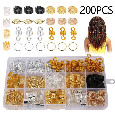 

200Pcsbox Hair Metal Sheets Ring Metal Hair Cuffs Braid Braiding Bead Dreadlocks Beads Clips with Storage Box