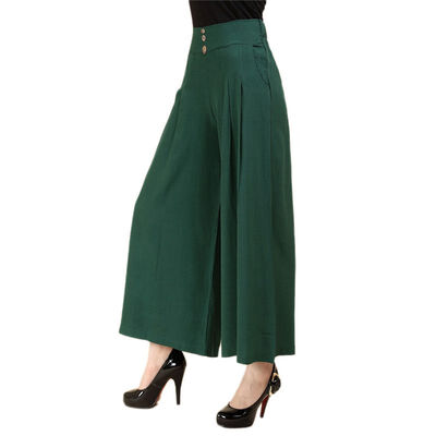 

new women wide leg cropped pants high waist plus size fashion loose female summer thin calf length white red black pants
