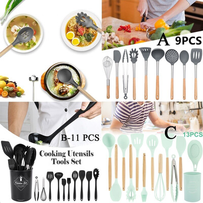 

91113Pcs Wooden Handle Spatula Soup Spoon Cooking Tools Kitchen Utensil Cooking Set