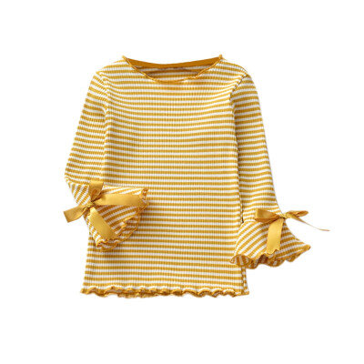 

Autumn Baby Girl Long Flare Sleeve T-Shirts Kids Striped Printed Tops Tees Casual Blouse