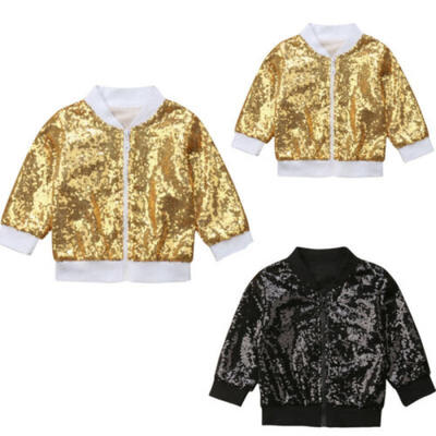 

Autumn Baby Girl Kid Sequin Long Sleeve Coat Jacket Tops Zipper Outwear Clothes