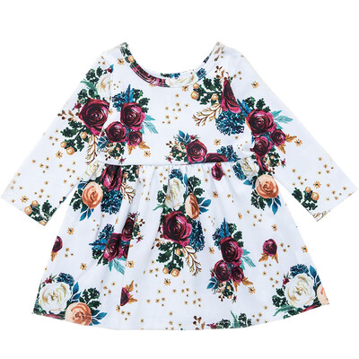 

Summer Baby Kids Girl Dress Cute Rose Bouquet Full Of Printed Dress White 5 Polyester 35 Cotton Dress Children Clothing 1-5Y