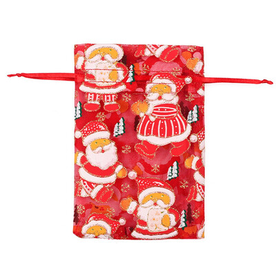 

Colored Santa Claus Christmas Organza Pouch Wire Mesh Element Jewelry Bags Packaging Drawable Organza Gift Bags