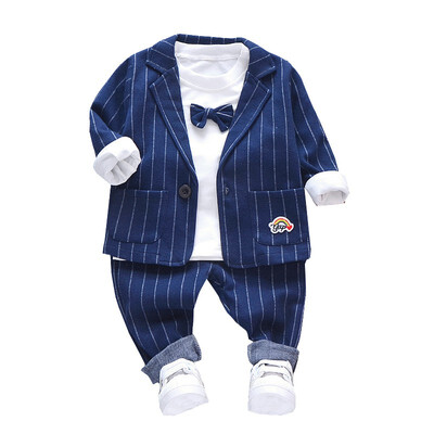 

3Pcs Autumn Baby Boy Clothes Long Sleeve T-shirt Striped Print Coat Trousers Pants Clothes