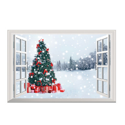 

Romantic Christmas 3D Fake Window Wall Stickers Self-Adhesive Removable Faux Window Wall Decal Christmas Holiday Decor Sticker