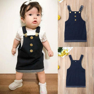

Newborn Kid Baby Girl Summer Sleeveless Tops Suspender Denim Skirt Dress Outfit