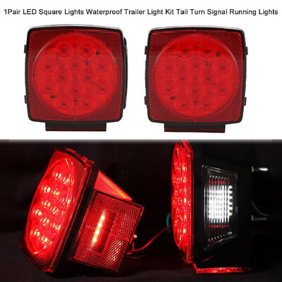 

1Pair LED Submersible Square Lights Waterproof Trailer Light Kit Trailer Brake Stop Tail Turn Signal Running Lights