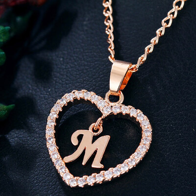 

Womens Heart Pendant Necklace with Cubic Zirconia&Letter Pendant Necklace Gift for Women or Girls