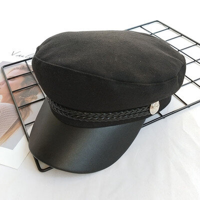 

Black Berets Autumn&Winter British Retro-Ancient Baitao Wool Navy Hat Net Red Octagonal Hat Female Korean Chao-Japanese System