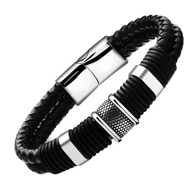 

Fashion Jewelry Men Genuine Leather Titanium Steel Bracelets Punk Style Simple Magnet Buckle Bracelet